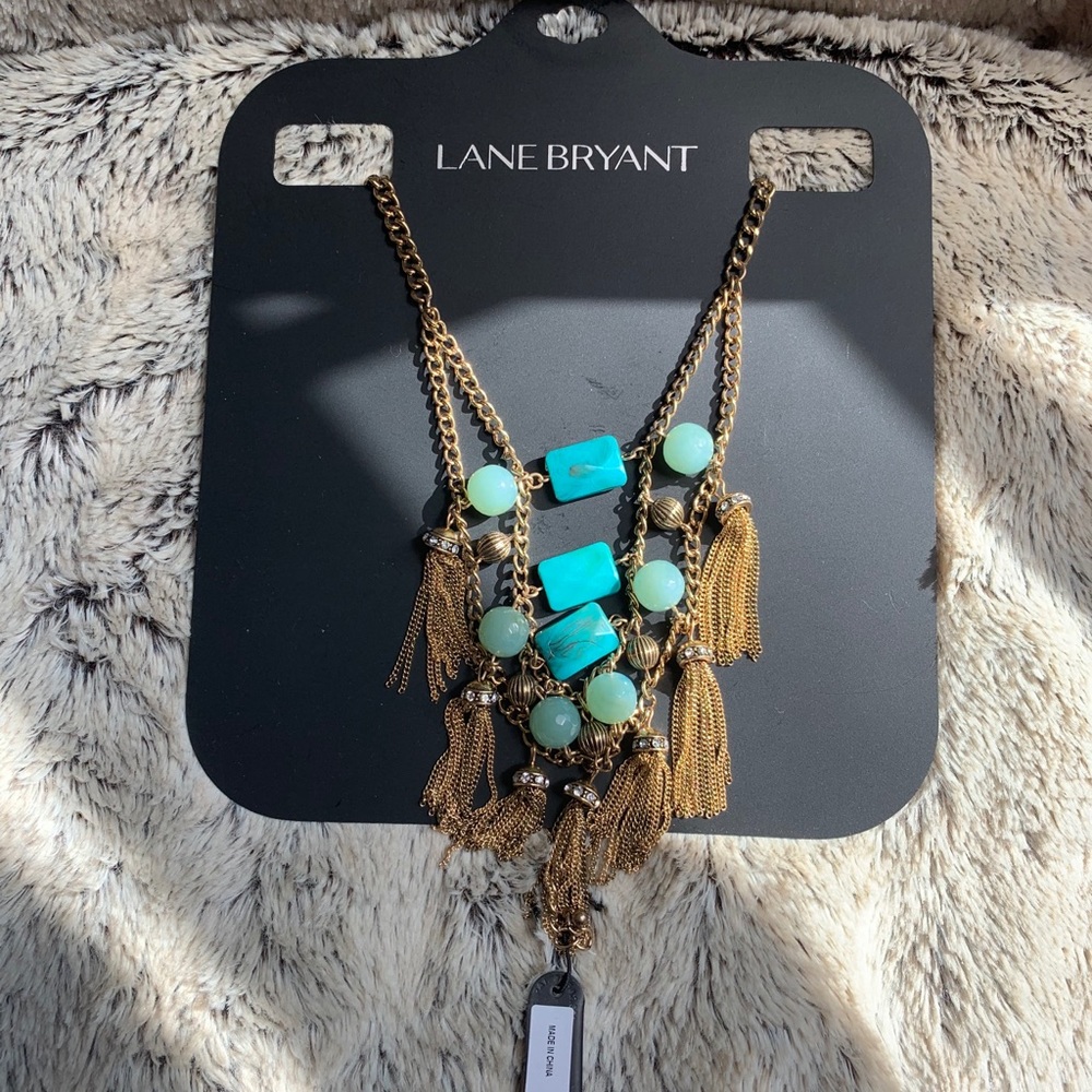 Gold and teal beaded necklace